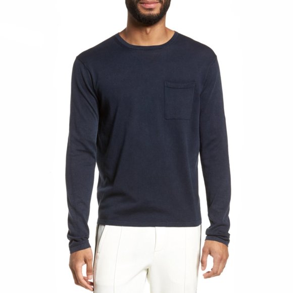Vince Mens Long Sleeve Pocket T-Shirt in Navy Blue
